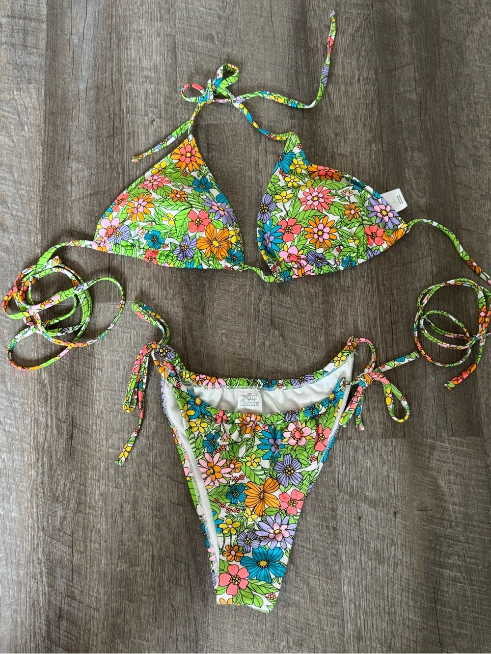 Wild Fable SWIM, Floral Tie-Side Triangle Bikini Set, Multicolor, Floral, Size L